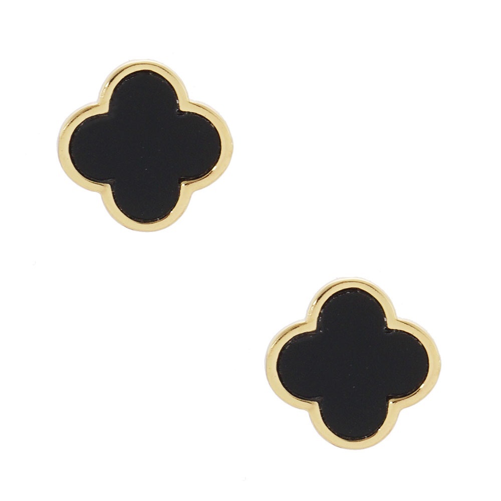 QUATREFOIL/CLOVER BLACK AND 14K GP STUD EARRINGS